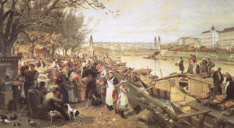 robert schumann viennese street csene during the of brahms  the fruit market on the quayside near the maria theresa bridge China oil painting art